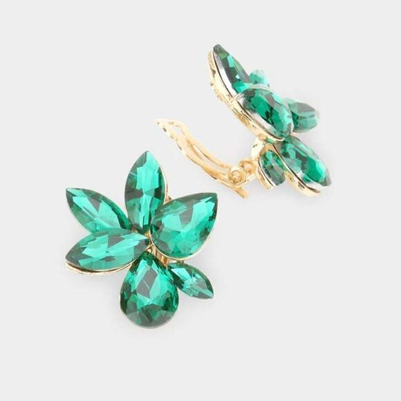 Marquise Teardrop Green Cluster Clip on Evening Earrings - Picture 1 of 5